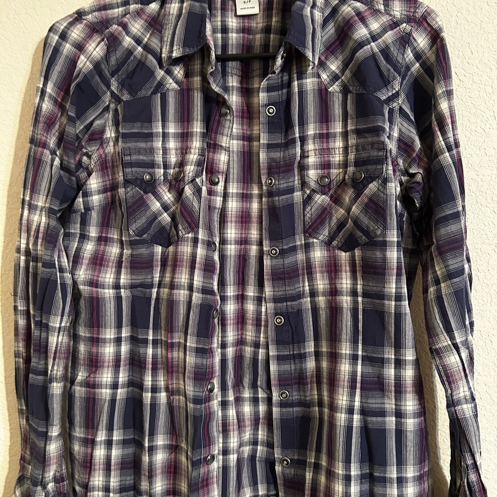 Ariat Women's Plaid Button-Down Shirt in Navy, Purple, and White Rodeo Western